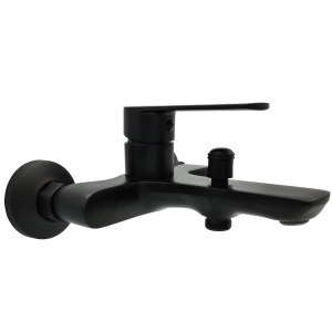 Bateria wannowa ścienna KAPPA Black Czarna bateria wannowa, wysoka jakość, trwała konstrukcja, elegancki design, dostępna w niskiej cenie, idealna do nowoczesnych łazienek.