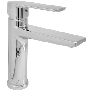 Bateria umywalkowa stojąca KAPPA Chrom Stojąca bateria umywalkowa, elegancka i nowoczesna, zapewniająca wygodę i precyzję w regulacji wody, idealna do łazienek o współczesnym designie.